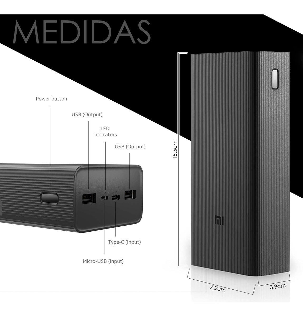 Xiaomi Power bank Cargador Portatil 30000mah 18w Boost Pro Negro