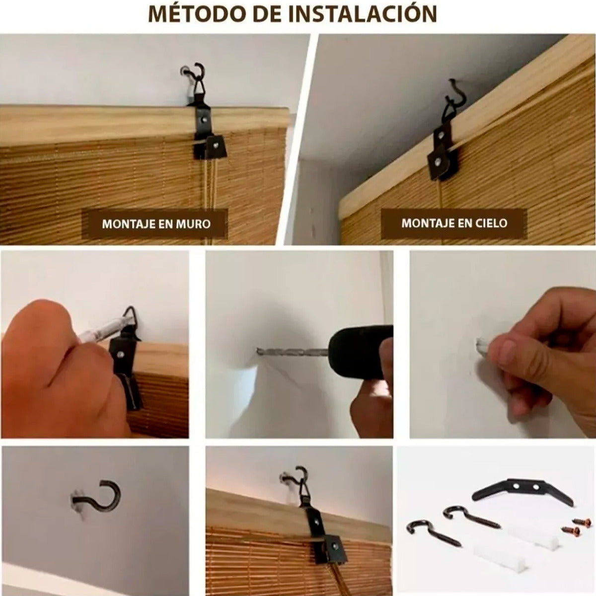 Cortina De Bambú Persiana Roller Enrollable180x180cm Café