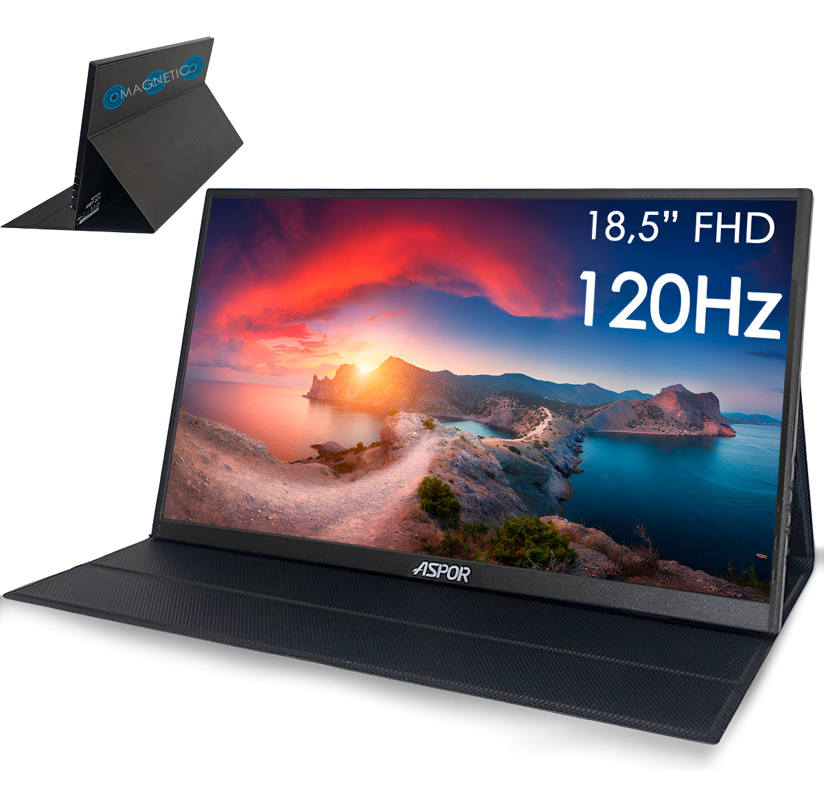 Monitor Portatil 18.5 Pulgadas 120hz Full Hd Con Parlante Y Case Negro