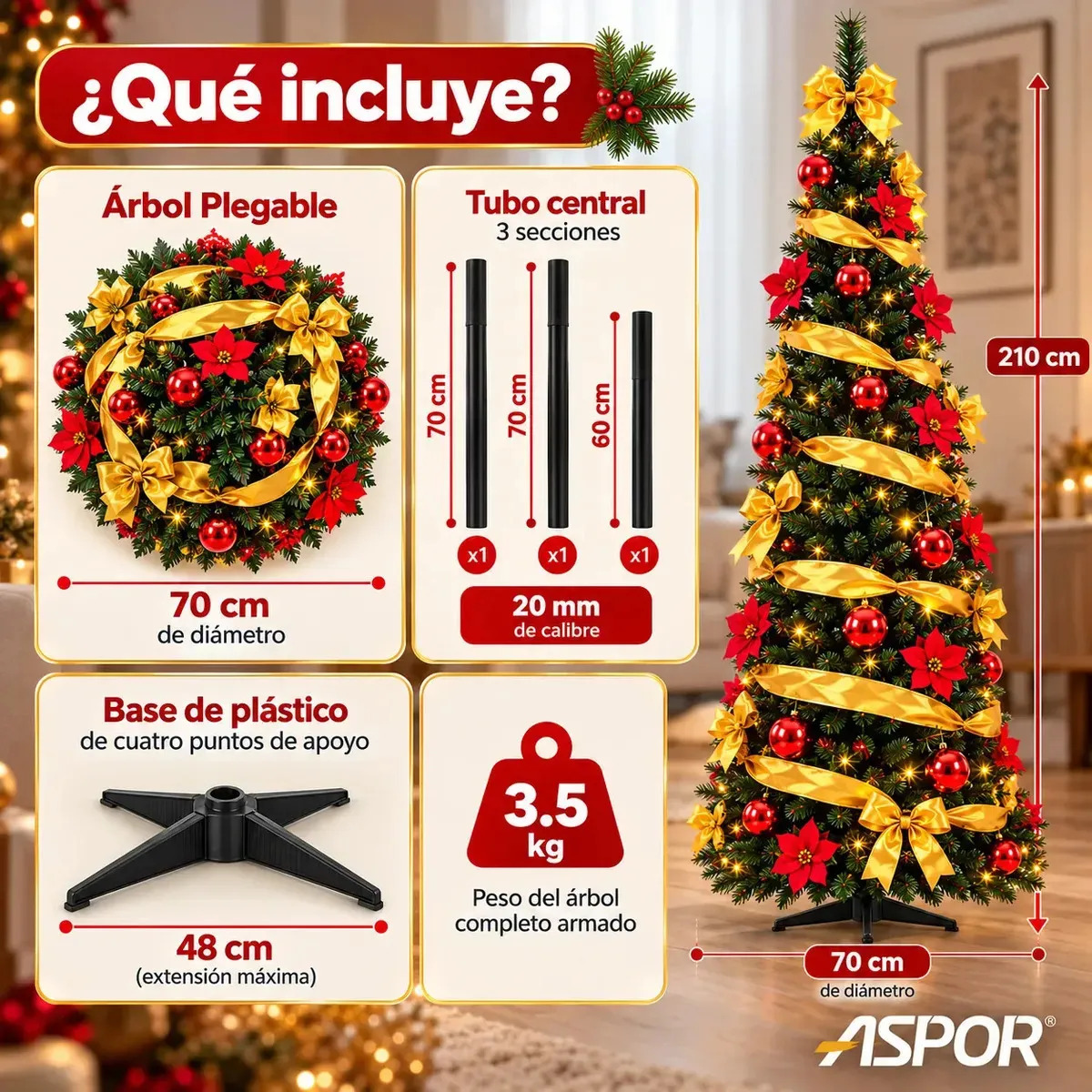Arbol De Navidad Plegable 210 Cm Armado Facil Navideños