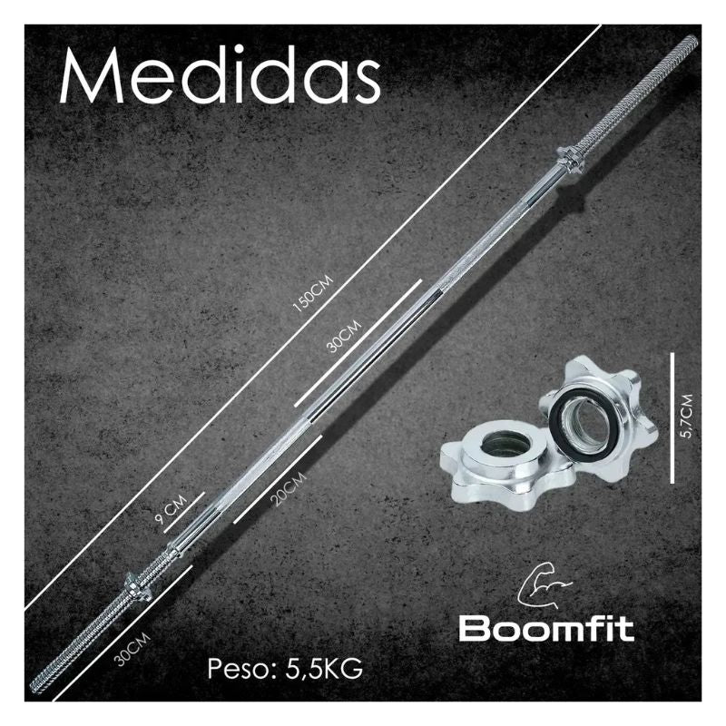 Barra Preolimpica 150cm Recta Cromada Gimnasio Fitness 6kg