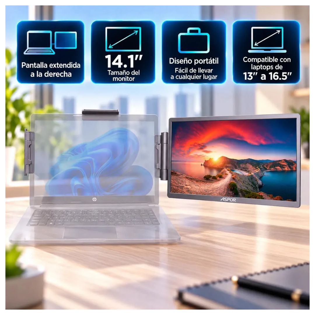Monitor Extensor De Pantalla Para Laptop 14.1pulg 60hz 1200p