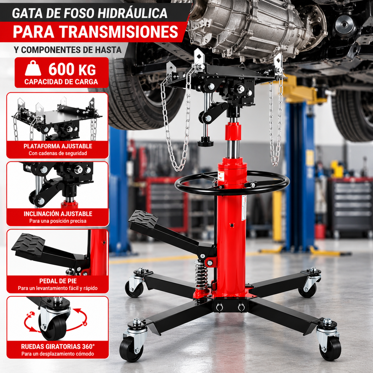 Gata De Foso Hidraulica 600kg Doble Piston Transmision