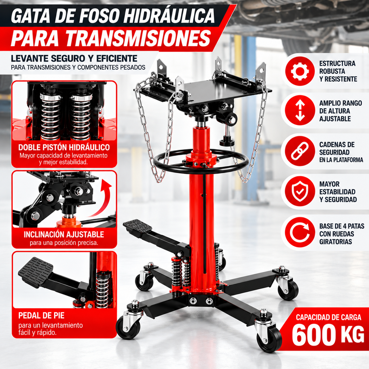 Gata De Foso Hidraulica 600kg Doble Piston Transmision