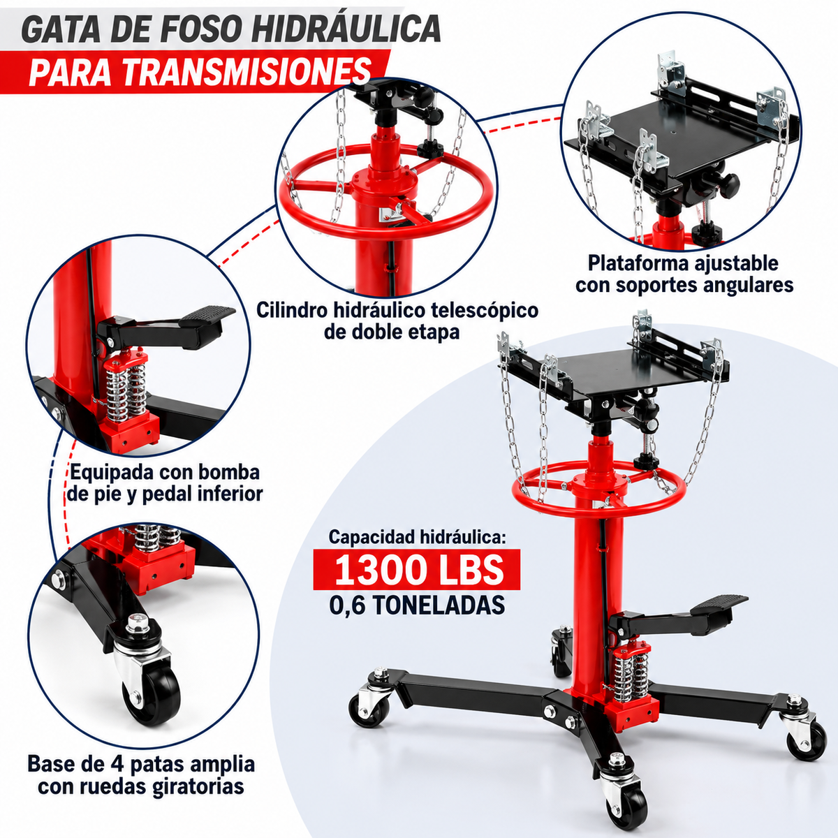 Gata De Foso Hidraulica 600kg Doble Piston Transmision