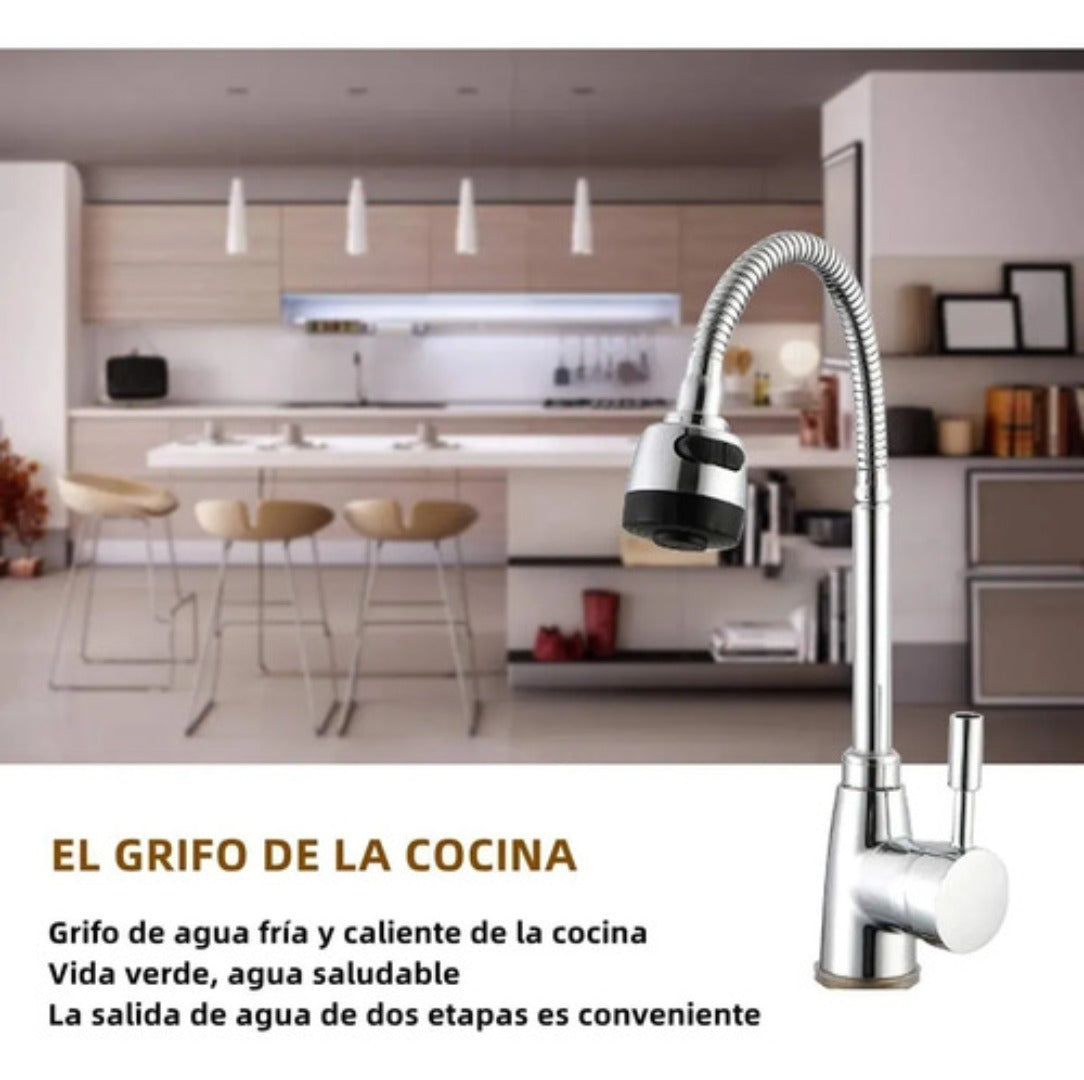 Llave Grifo Cocina Monomando Lavaplatos Flexible Brillante