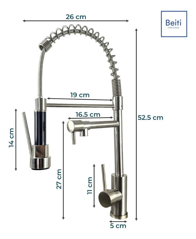 Llave Lavaplatos Grifo Monomando Extensible 2 En 1 Acero Inoxidable