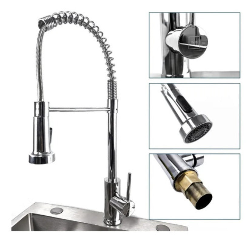 Grifo Llave Alta Monomando Cocina Rociador Flexible Acero Inoxidable