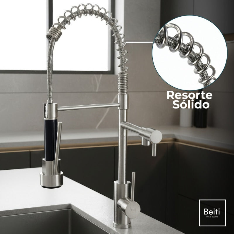 Llave Lavaplatos Grifo Monomando Extensible 2 En 1 Acero Inoxidable