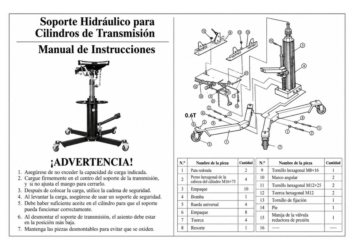 Gata De Foso Hidraulica 600kg Doble Piston Transmision